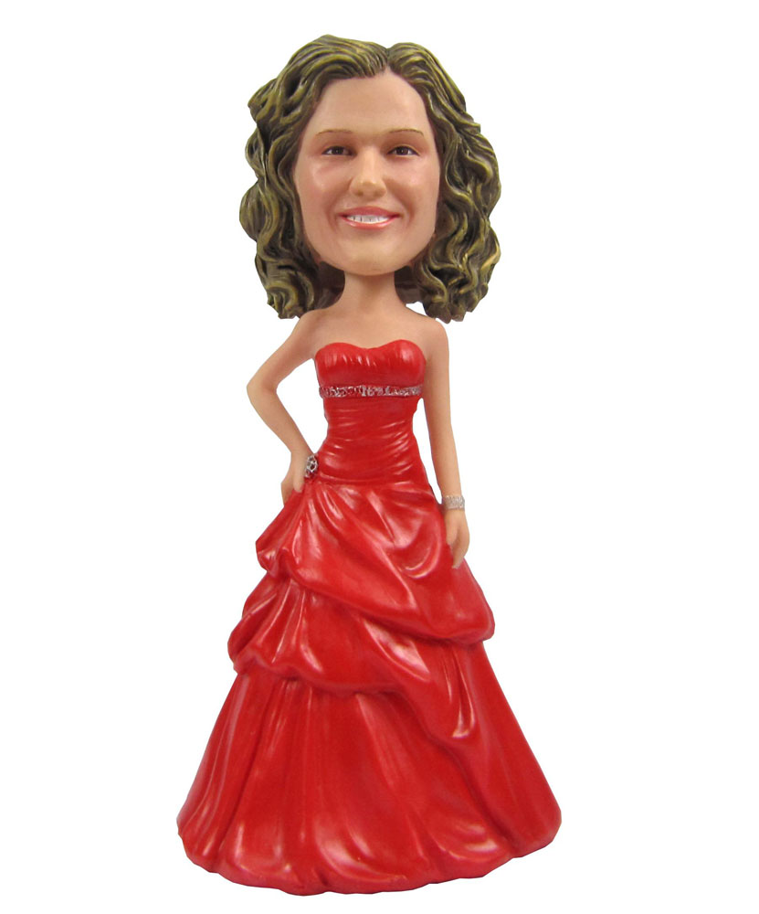 Custom Bridesmaid Bobble Heads with Red Dress G001-1