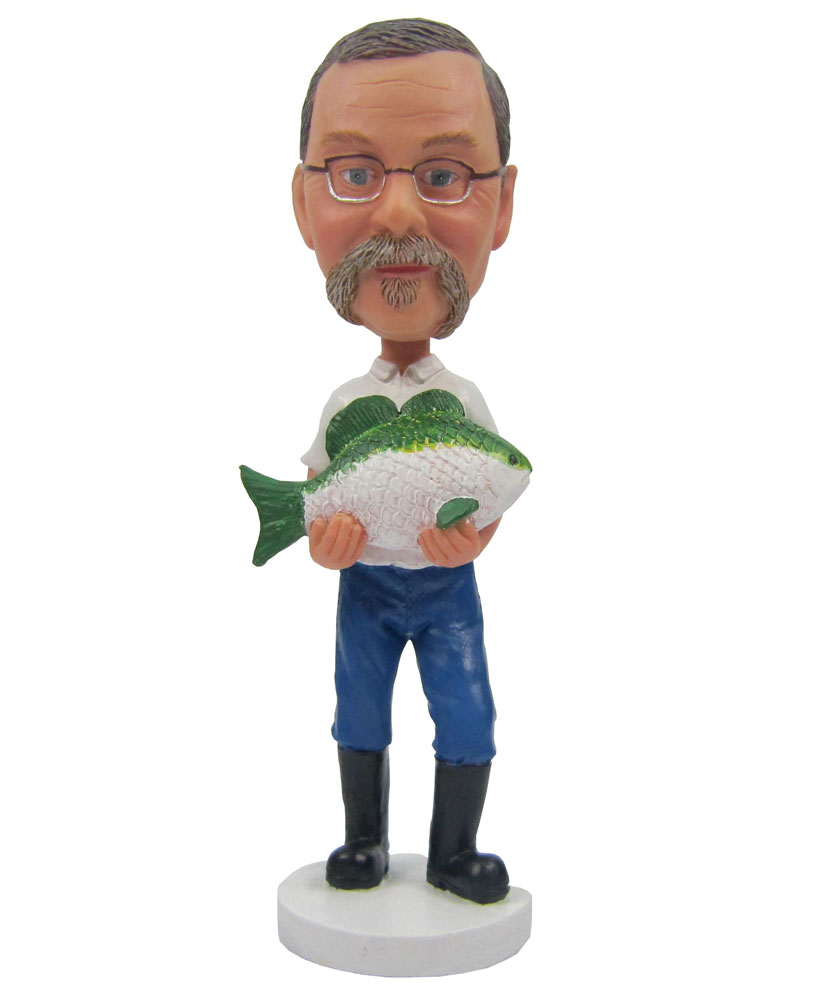 Fisherman With Boots and Fish Personalized Bobblehead