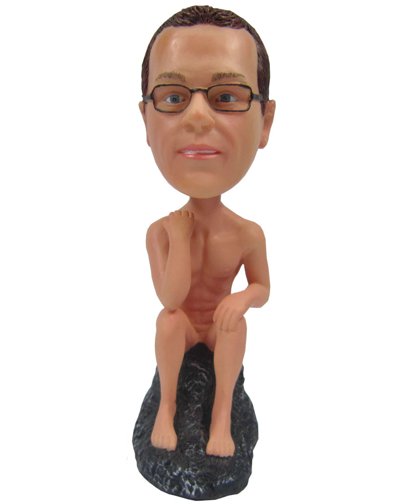 Nude Man On Stone Bobble Head Personalized B258-1