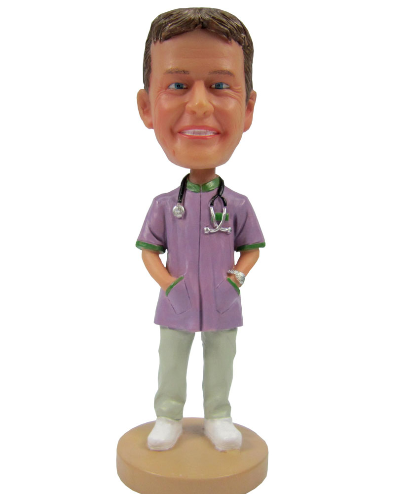 Male Doctor in Pink Polymer Clay Doll B259