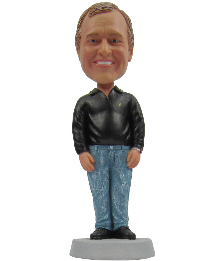 Make bobblehead-Man in Black Top and blue Jeans