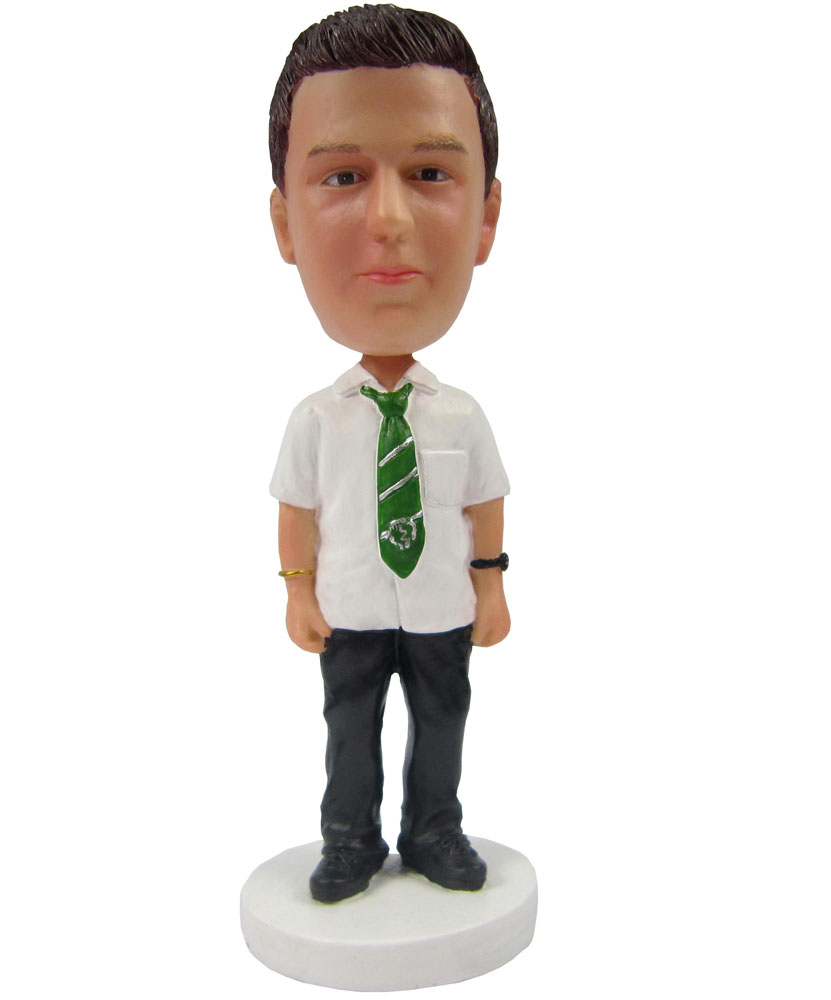 Bobblehead Personalized White Shirt with Green Tie