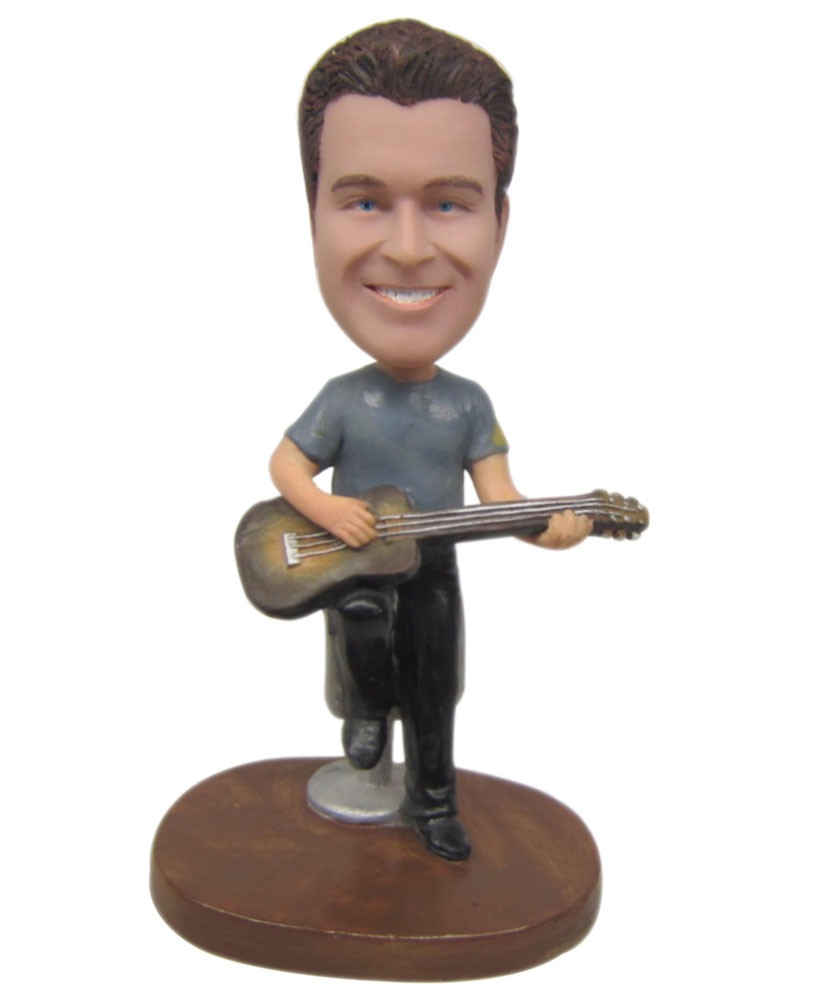 Gray Shirt Male Guitarist Personalized Bobbleheads