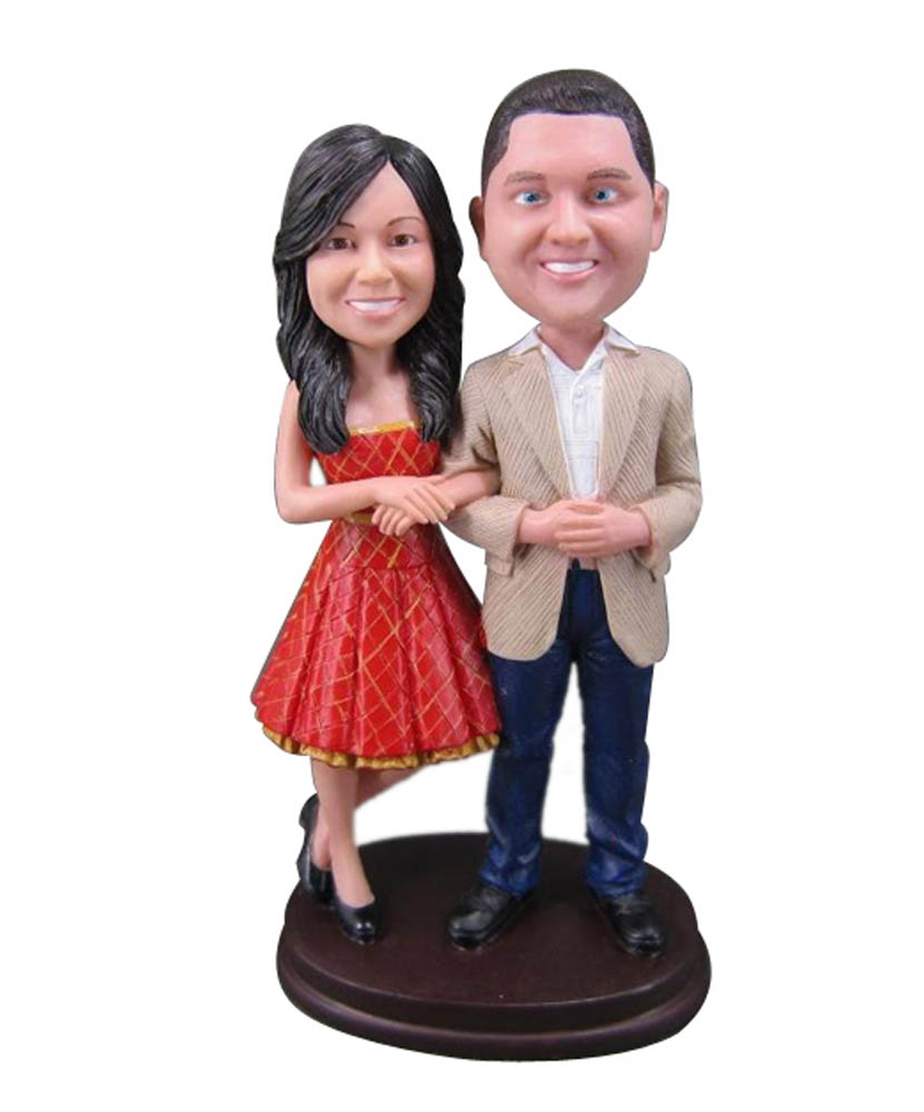 Hand in Hnad Bobblehead Wedding Cake Toppers W006