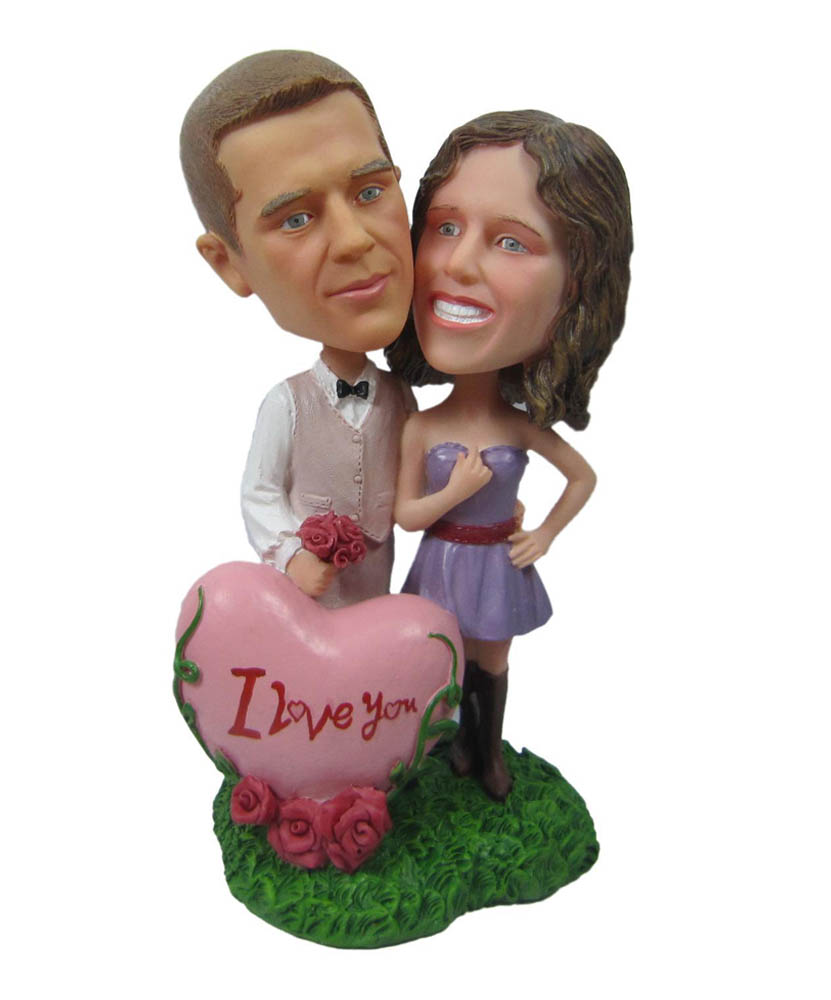 I Love You Heart Couple Personalized Bobbleheads