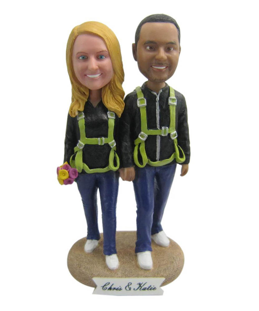 Casual Couple Hand In Hand Climb Bobbleheads