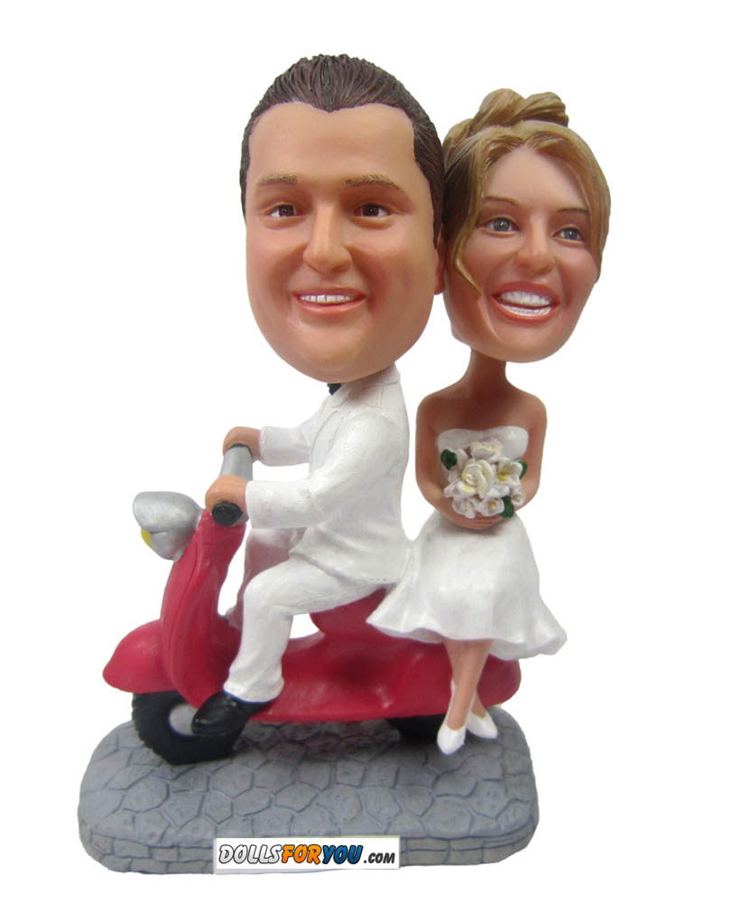 Wedding Bobbleheads Riding Red Motor W0010