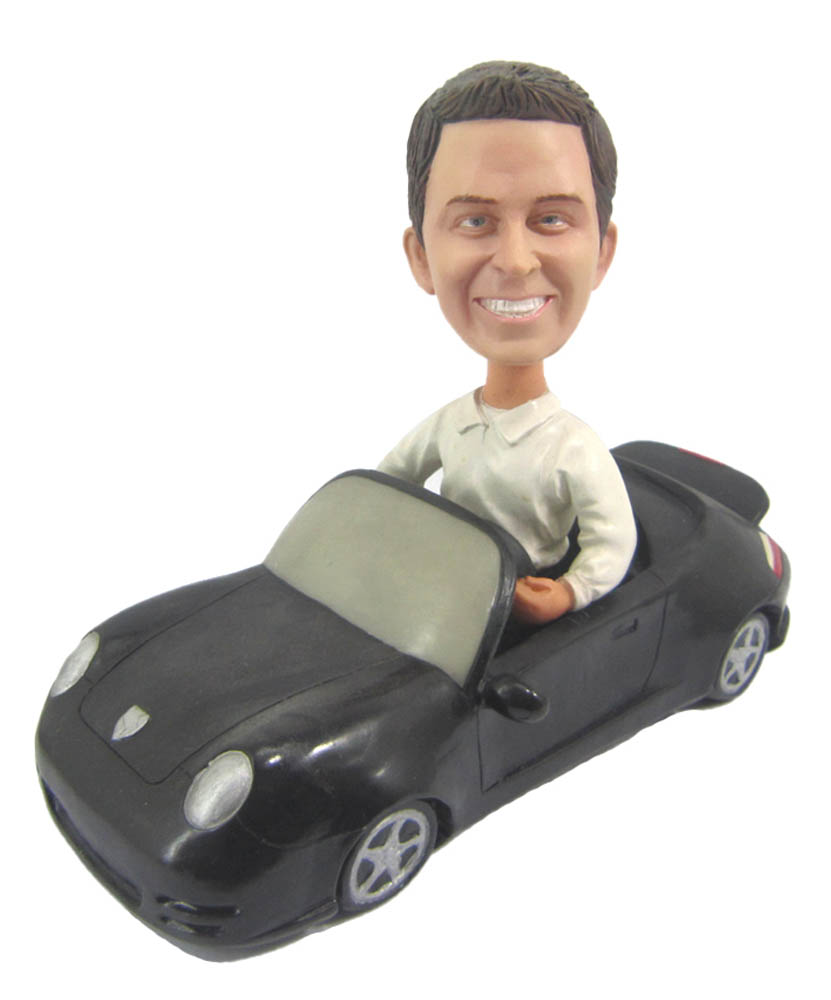 Car Bobbleheads Man Sitting in a Black Sport Car