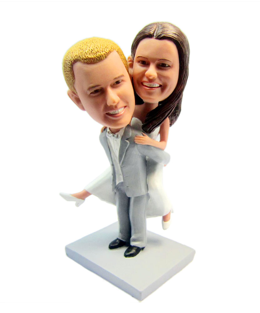 Groom Carrying Bride Funny Bobblehead Cake Toppers