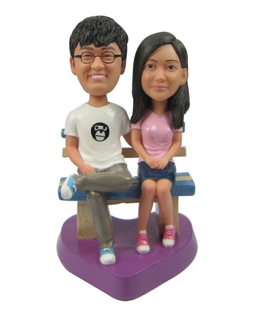 personalized custom bench sitting couple bobblehead