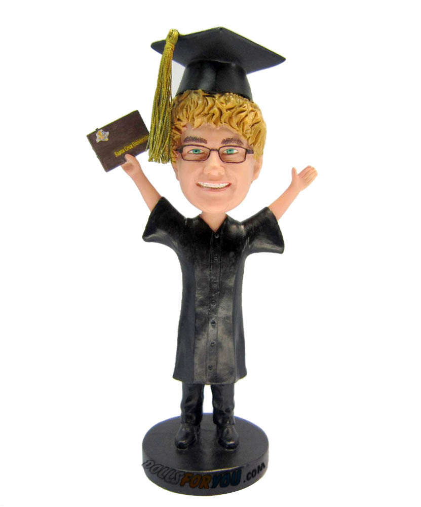 Custom Bobblehead Happy Male Hand Up Degree