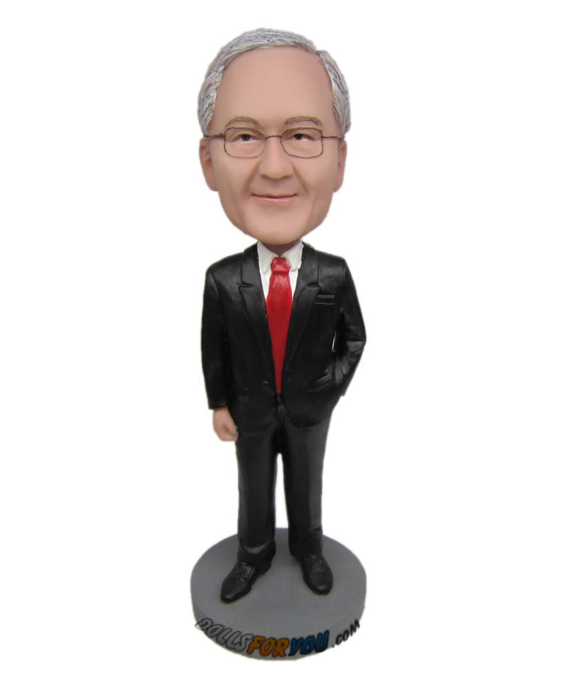 Custom Bobbleheads Black Suit With Red Tie B291