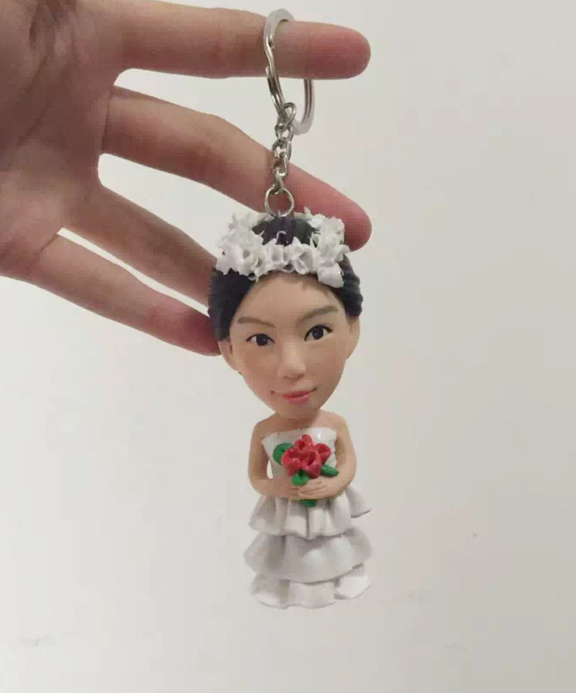 Plymer clay dolls custom female head on key chain