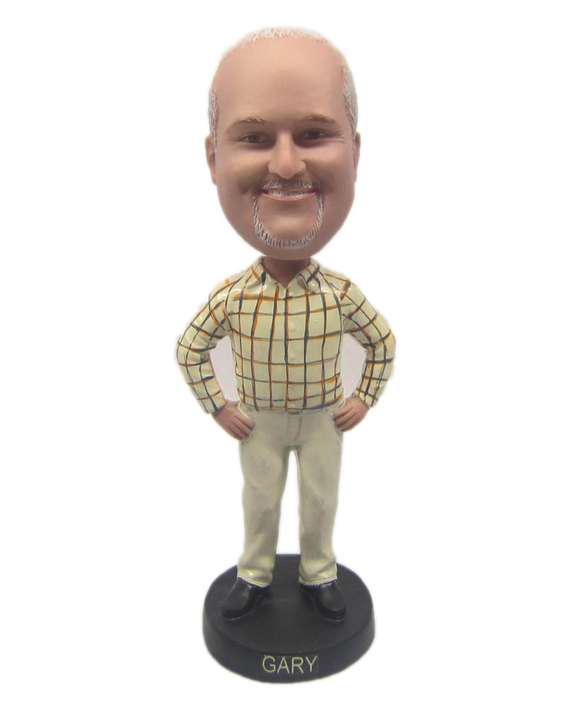 Unique bobbleheads man in plaid shirt & khakis B235-1