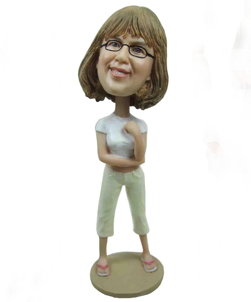 Custom bobblehead with white dress and pink slippers G071