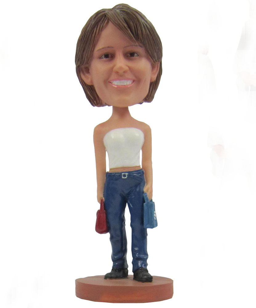 Fahion bobblehead with white strapless top and jeans G074