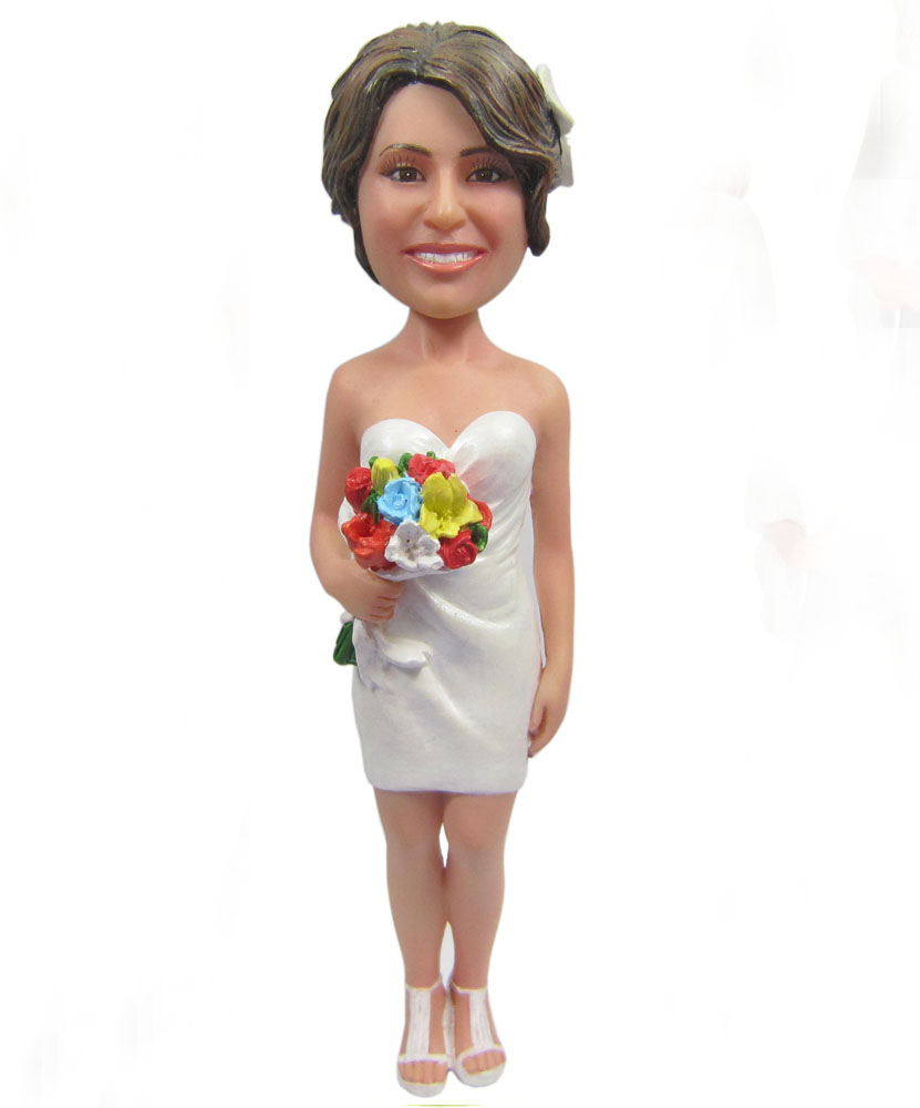 Personalized dolls of beauty with white dress and flowers on hand DFU-G085