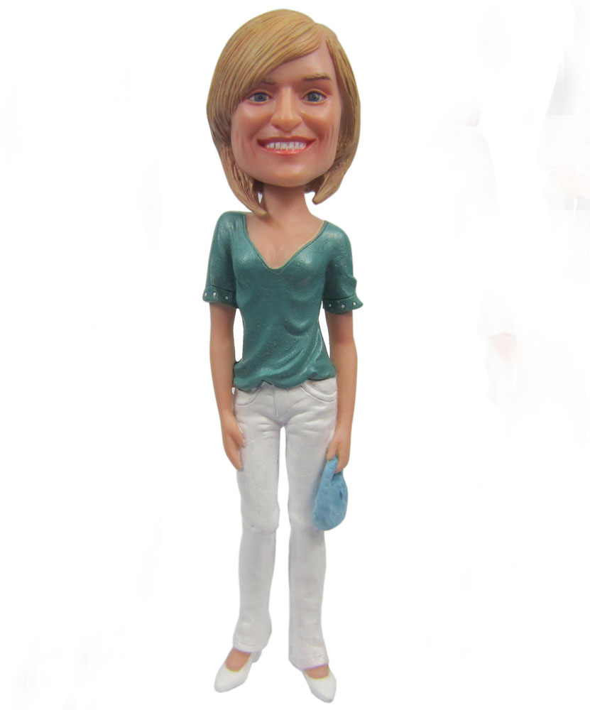 Personalized bobble heads with blue shirt and white trousers G087