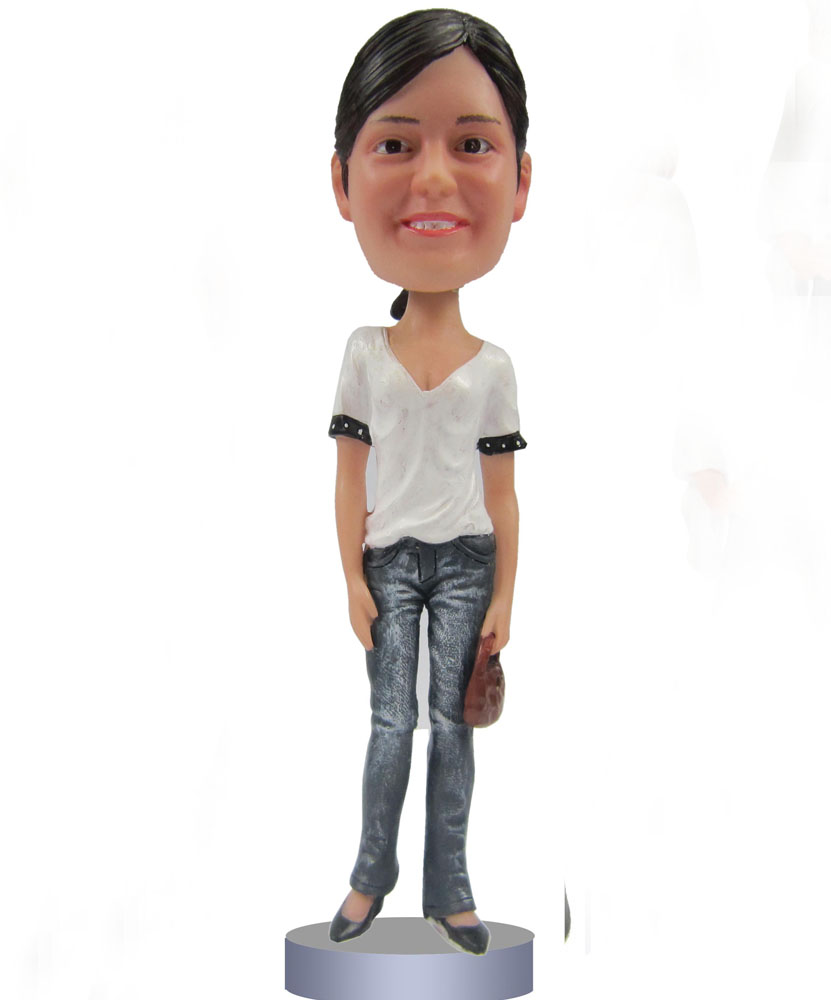 Custom bobblehead with white shirt and jeans G096