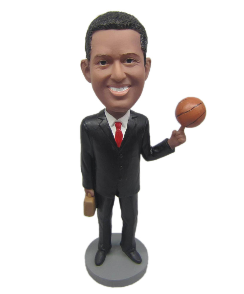 Custom basketball bobblehead in black suit