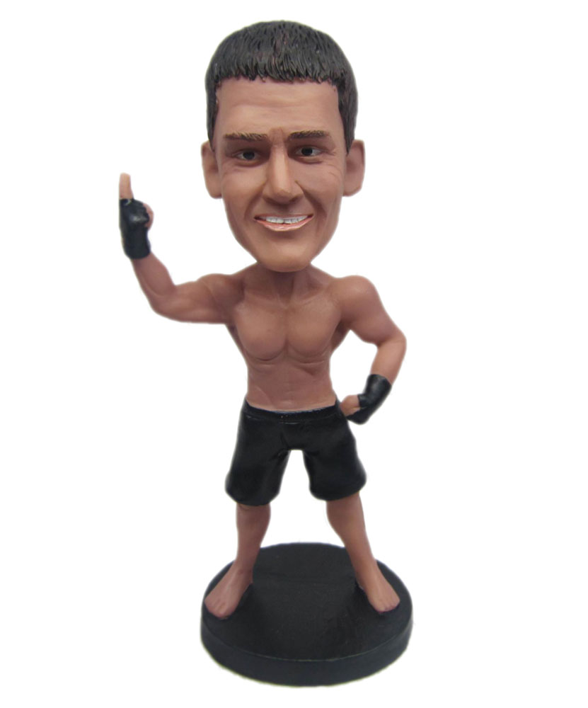 Funny bobble heads dressed in black shorts