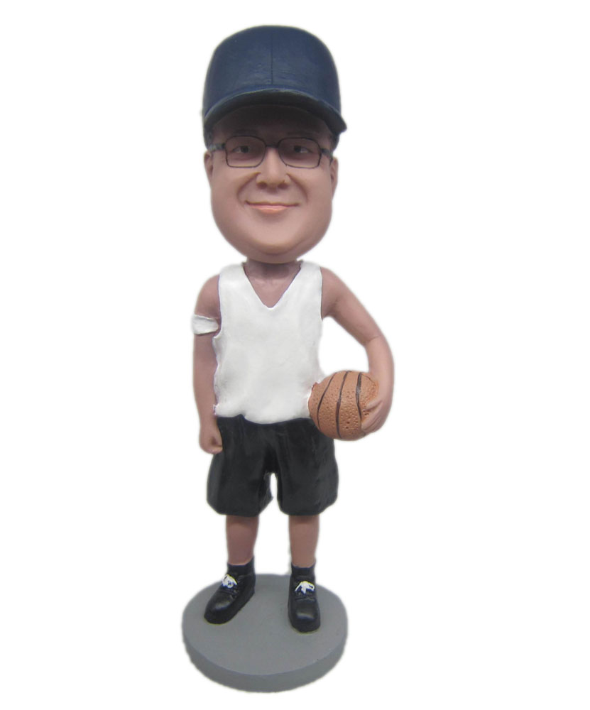 Customizable bobblehead with a basketball on hand