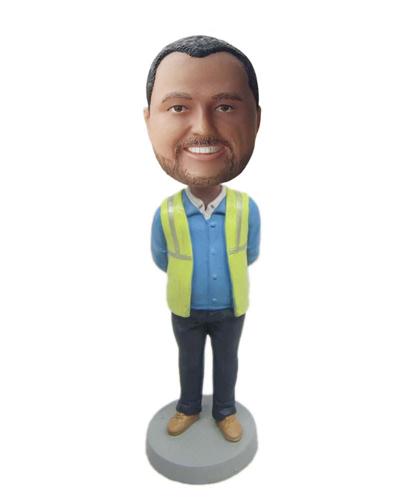 Personalized bobble heads with both hands on back