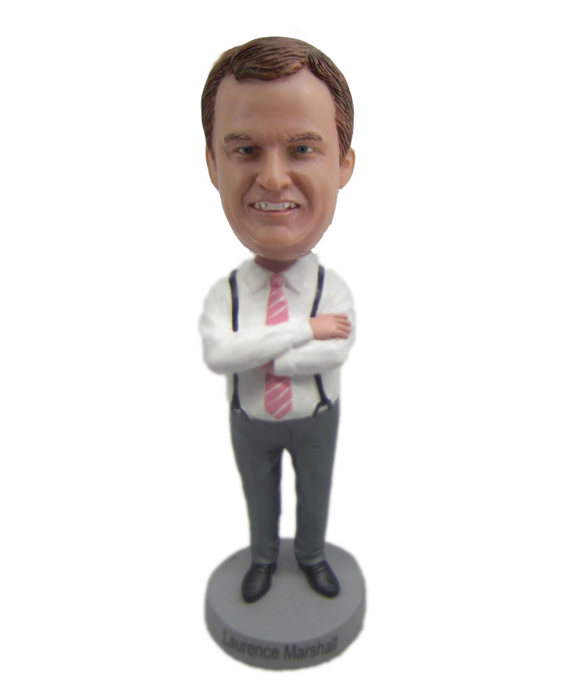 Best custom bobbleheads with white shirt and suspenders