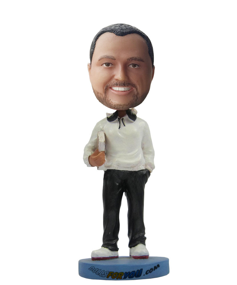 Cheap custom bobble heads with white coat and black trousers