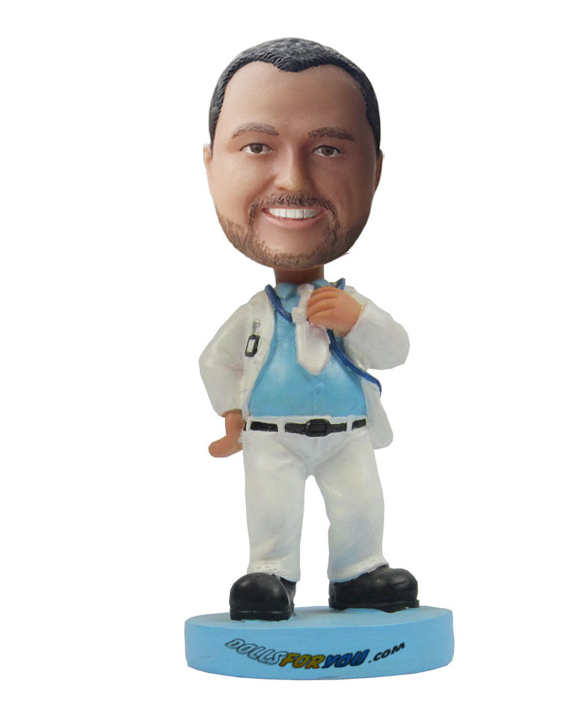 Personalised bobble heads with white coat and trousers