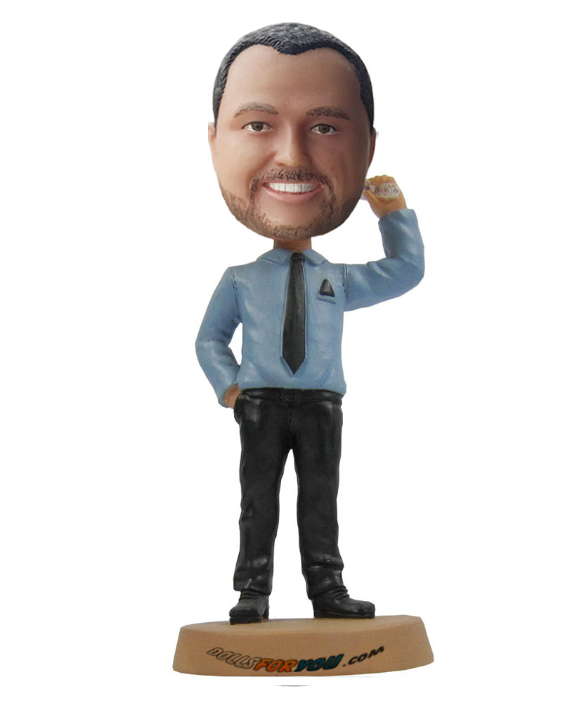 Custom bobblehead dolls with a mobile phone on hand