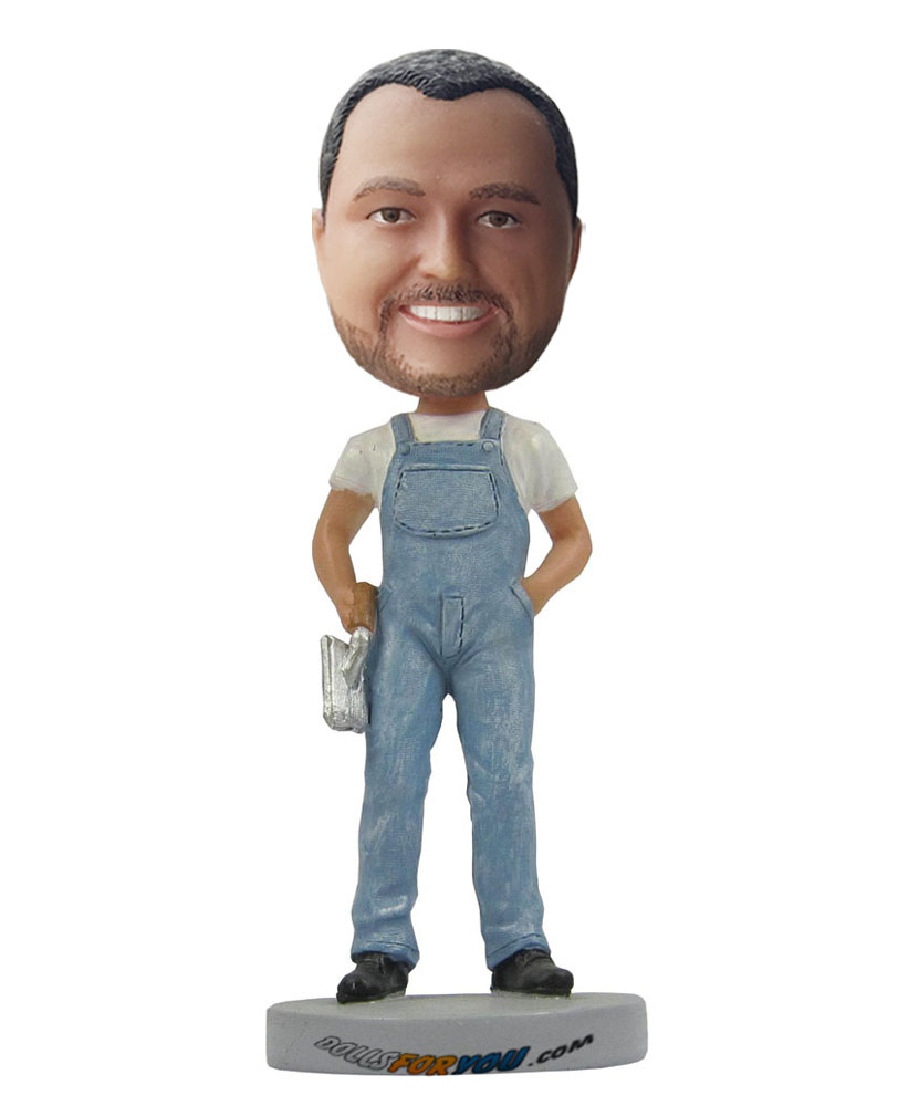 Cheap bobble heads dressed in braces jeans and white shirt