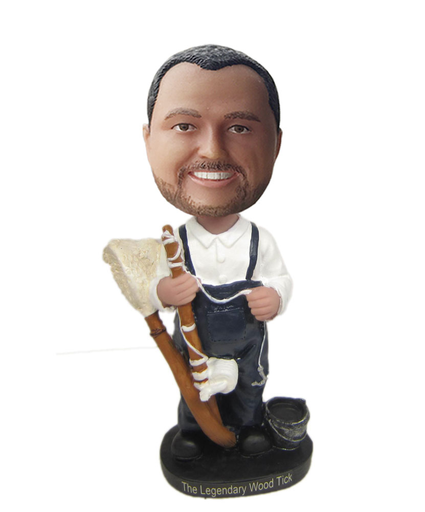 Special bobbleheads of cleaner dressed in white shirt and suspenders