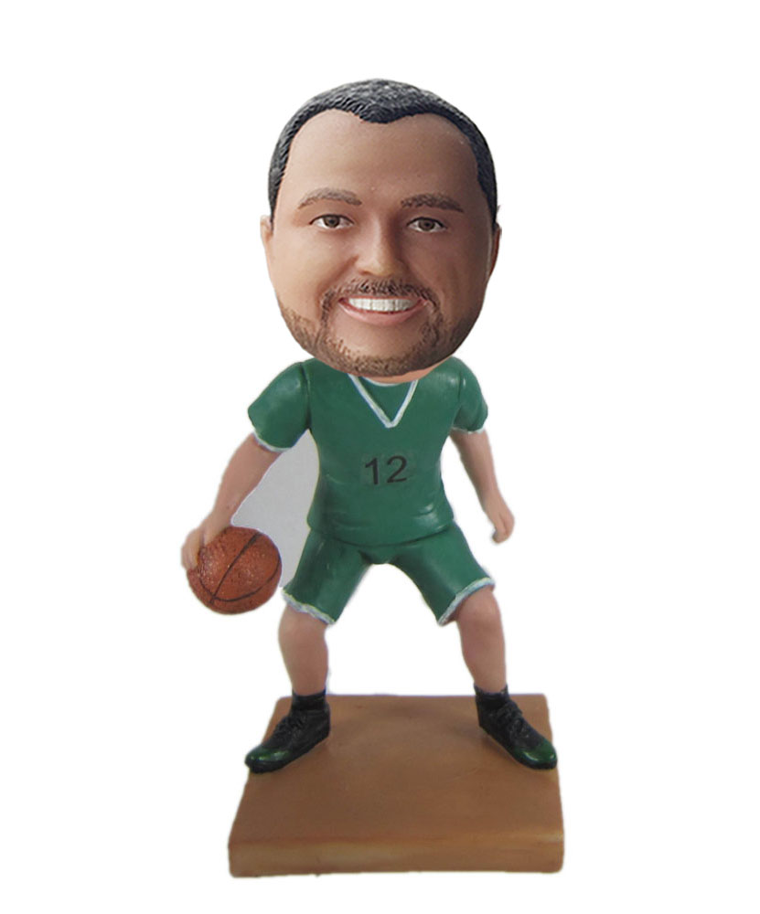 Custom basketball bobblehead doll with green jersey