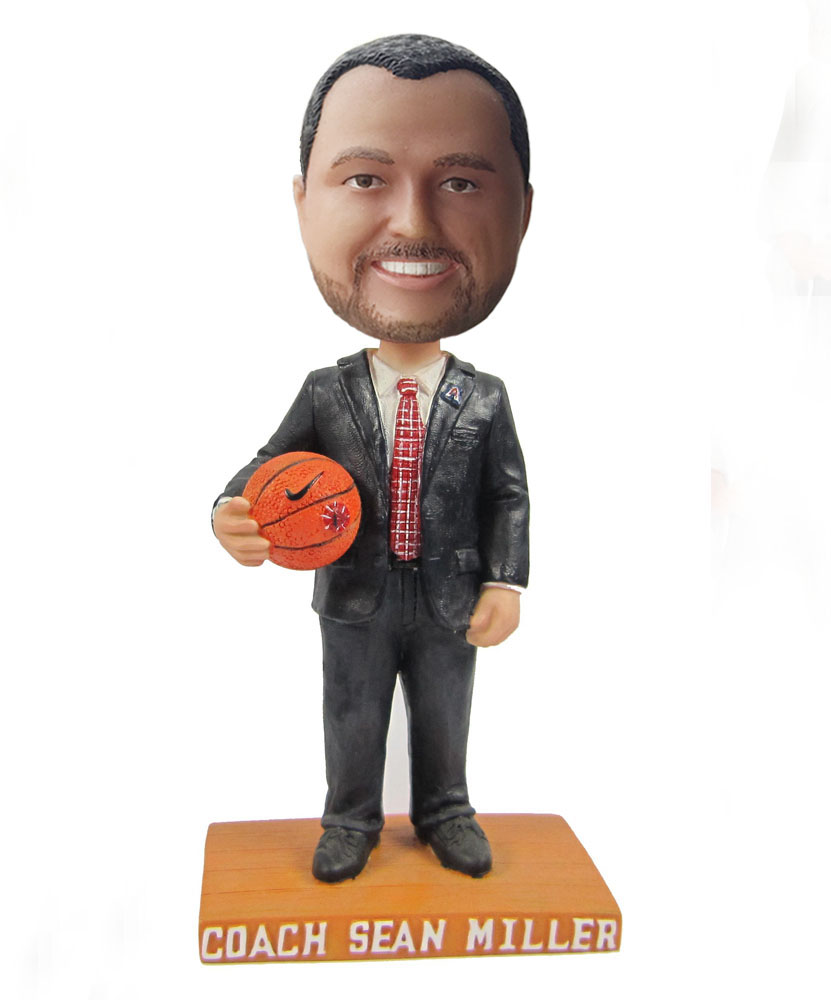 Male basketball coach bobblehead with suit S413