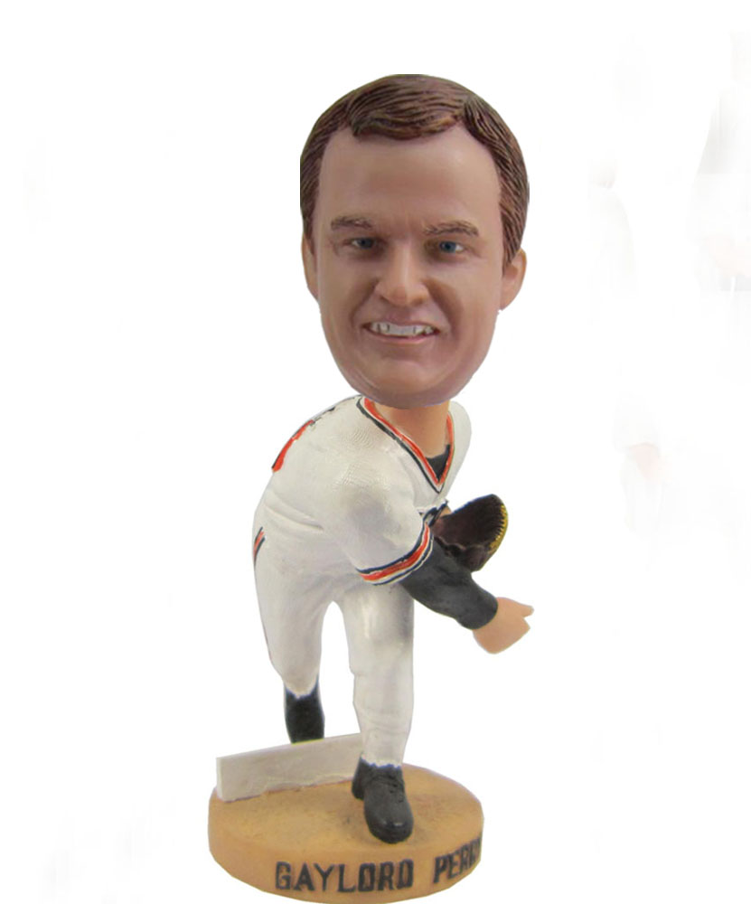 Baseball pitcher throwing personalized bobble head