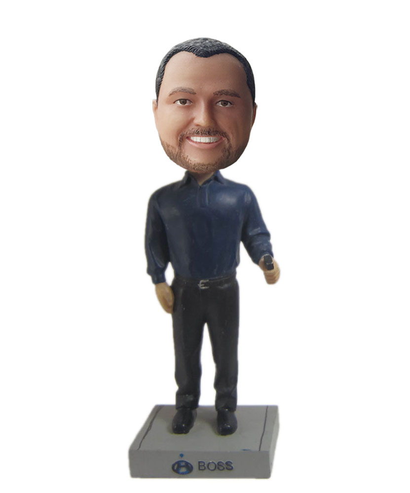personal bobble heads with dark blue shirt  G197