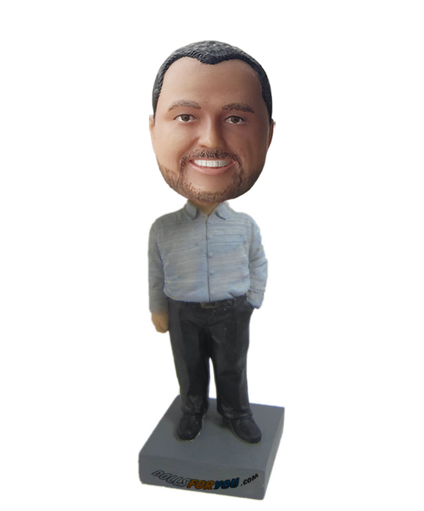 bobbleheads personalized with grey shirt and black pants G198