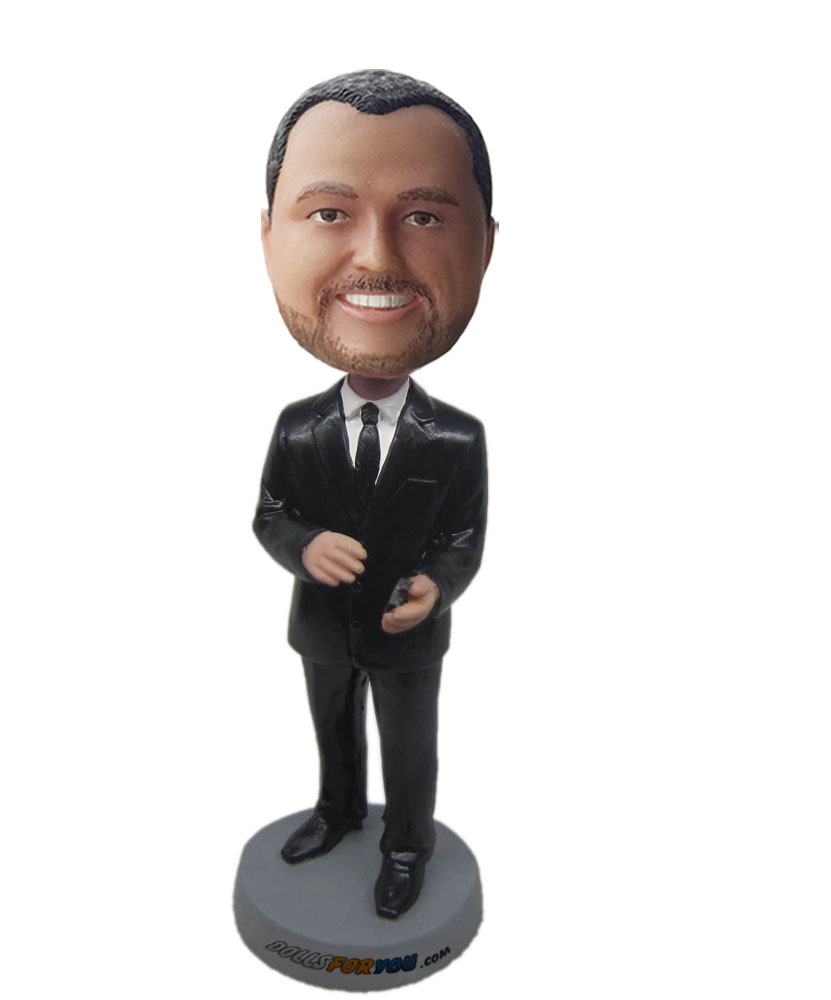 male custom bobblehead doll with black suit G199