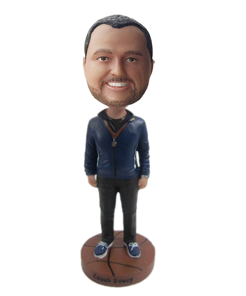 male bubble heads with blue coat and tight pants G204