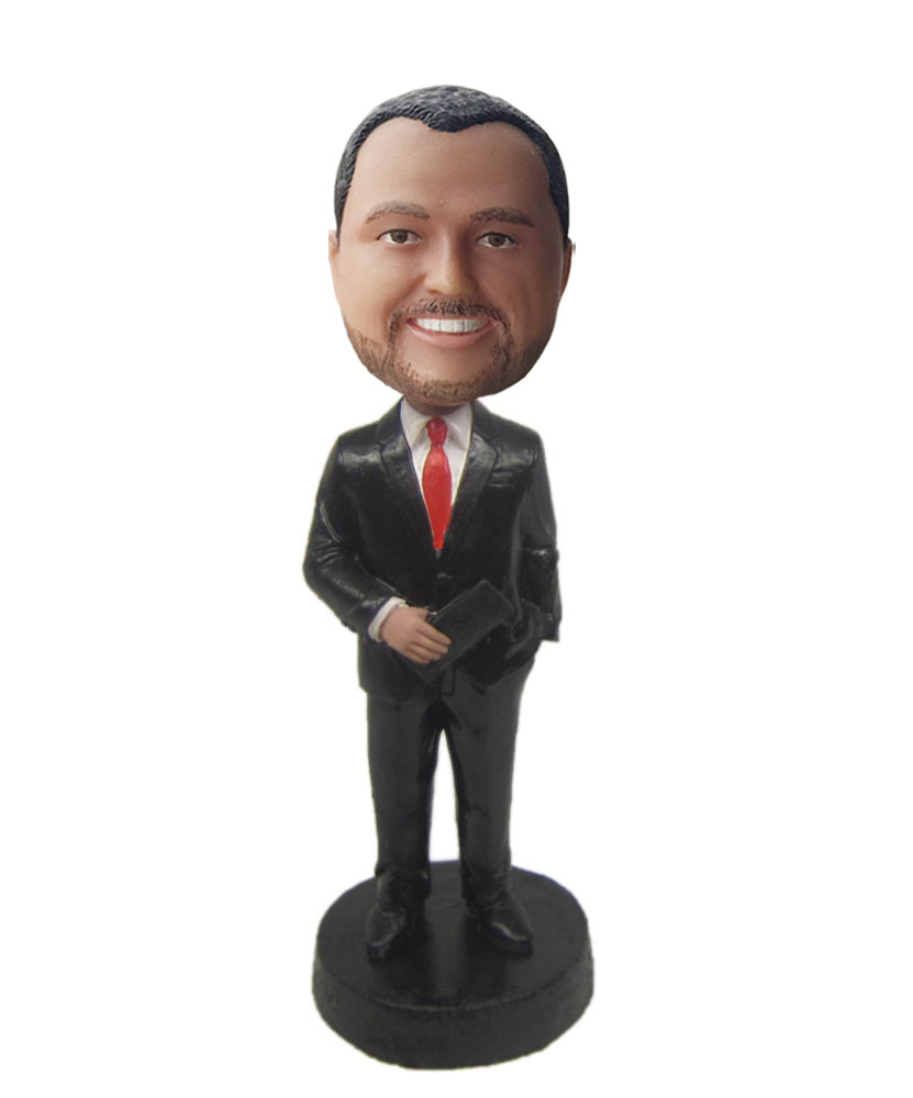 custom made bobbleheads with black suit and red tie G216