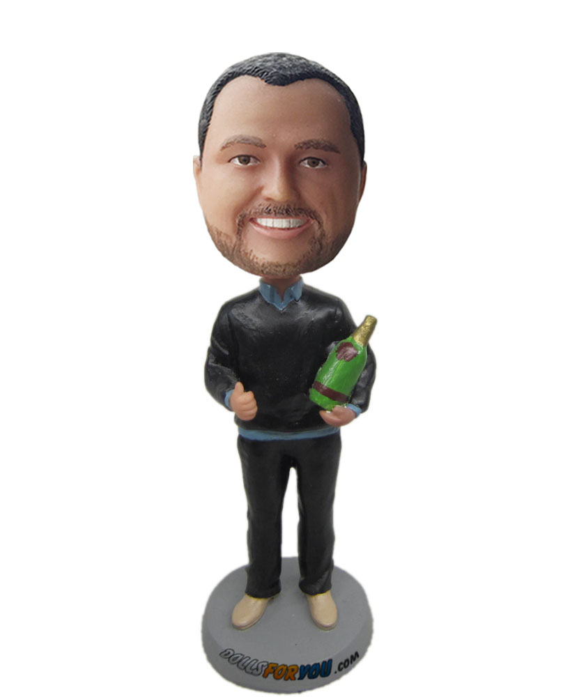 dashboard bobble head with green bottle on hand G219