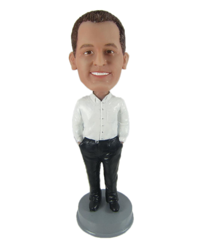 Businessman bobblehead with white shirt and black trousers