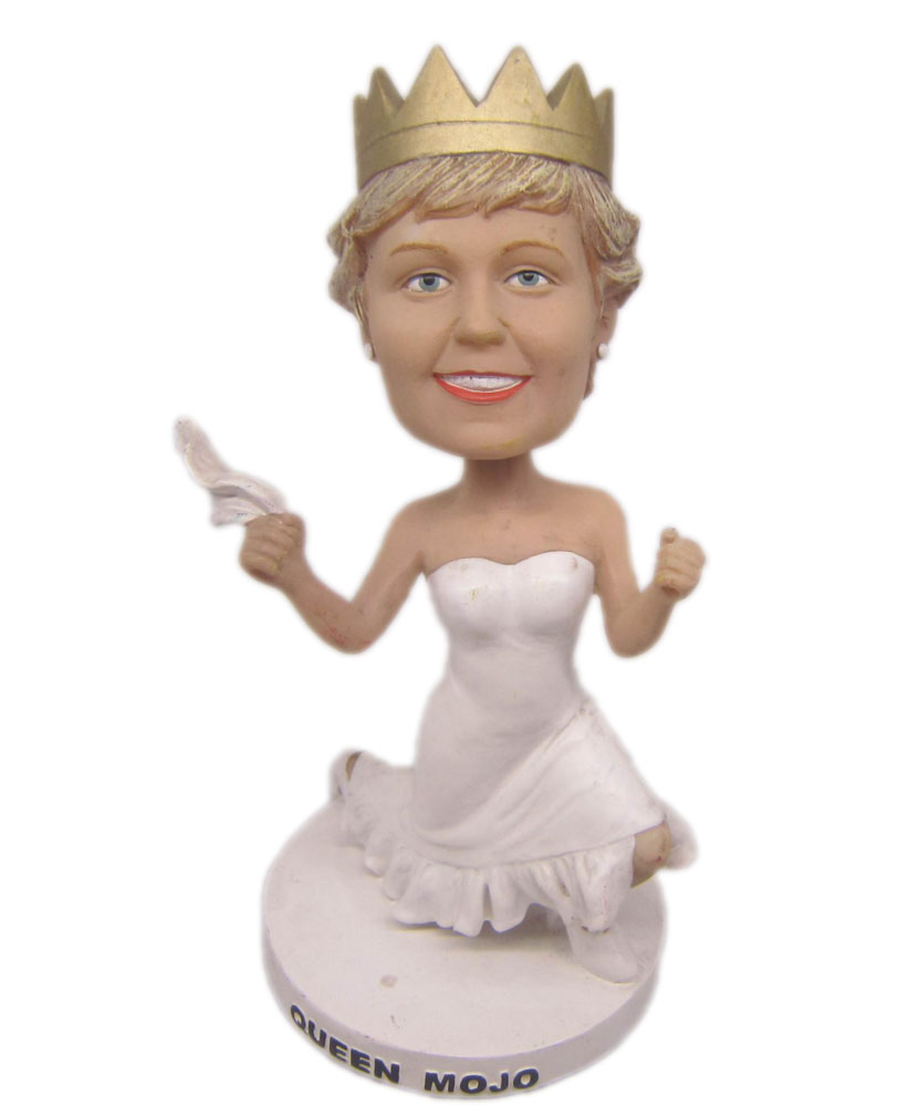 Princess bobblehead with white dress and crown on head