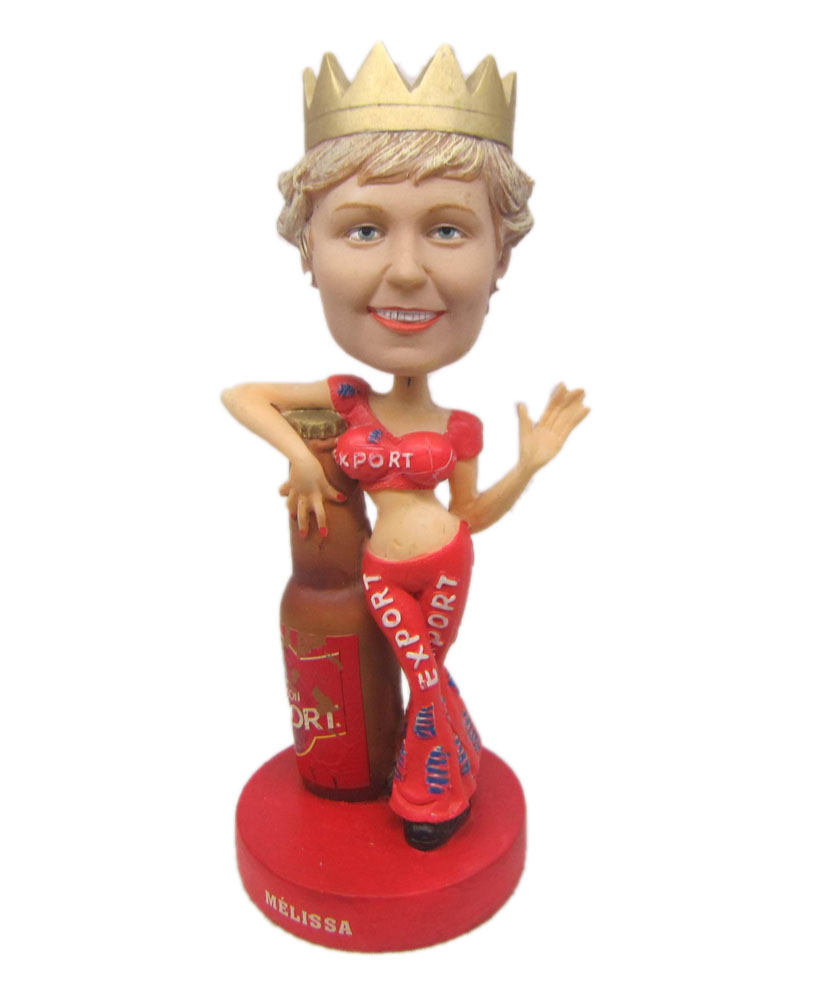 Customised bobble head of beer girl with red dress