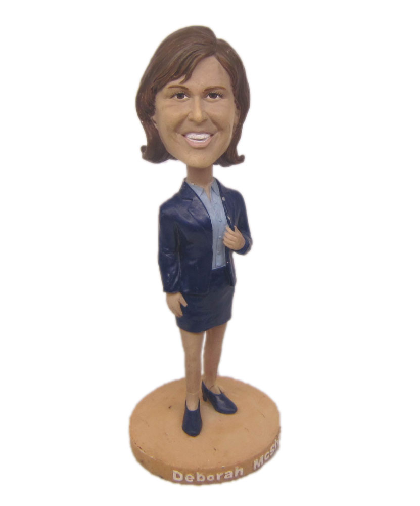 lady work bobblehead with dark blue dress