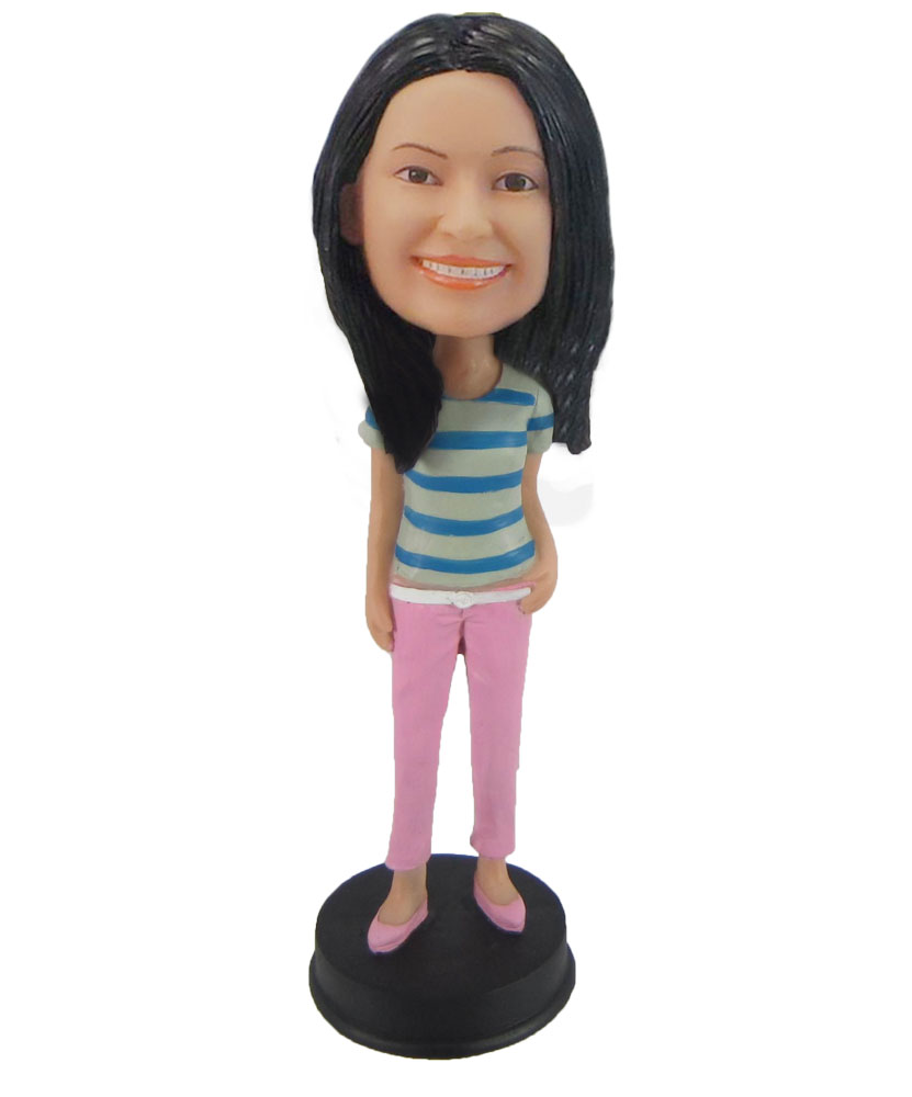 Custom Pink Trousers girl Bobble Head Female Pink  Trousers girl Doll F964