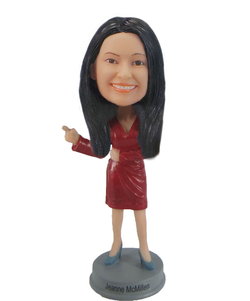 Custom Red  Dress Lady Bobble Head Female Red  Dress Lady Doll F961