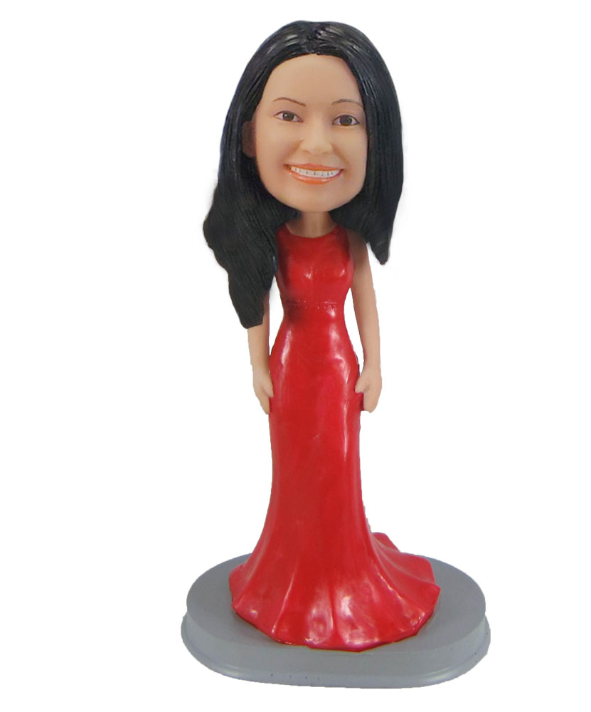 Custom Striking Red Dress Woman personalized bobbleheads Female Striking Red Dress Woman Doll F938