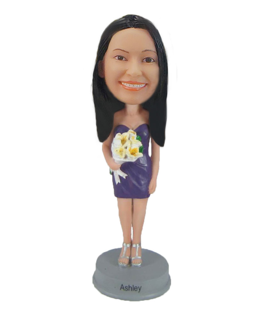 Custom Purple bridesmaid dress Girl  Bobble Head Female Purple bridesmaid dress Girl Doll F917